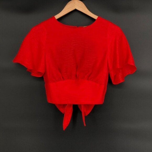 Free People Tops - Free People Women's Stella Cutout Crop Top XS Red Linen Blend Going Out Top